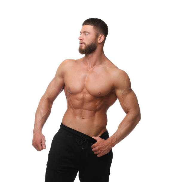 istock Young bodybuilder with muscular body on white background 1813674655