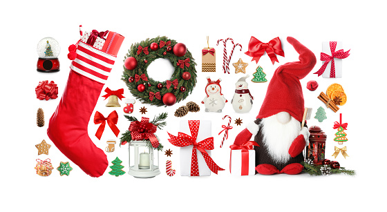 Christmas celebration stuff isolated on white, collection