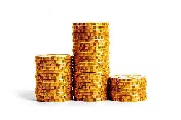 istock Columns of coins on white background, first place 181369177