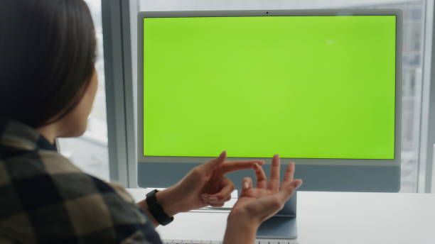 istock Woman speaking chromakey device indoors. Startuper presenting creative project 1813720141