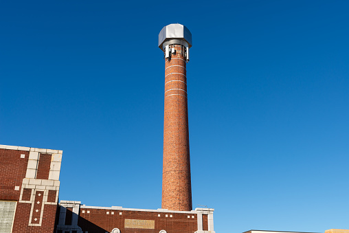 Brick chimney on industrial building in Brussels