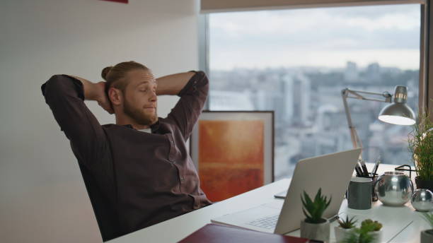 istock Tired creator taking break at office closeup. Overworked man having deadline 1813768316