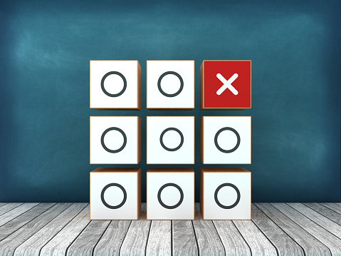 Tic Tac Toe Blocks - Chalkboard Background - 3D Rendering