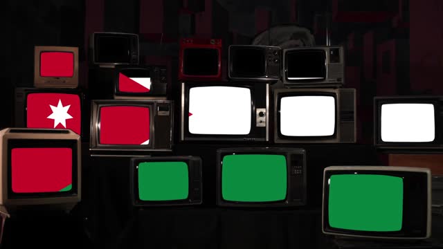 Vintage Televisions with The National Flag of Jordan. 4K Resolution.