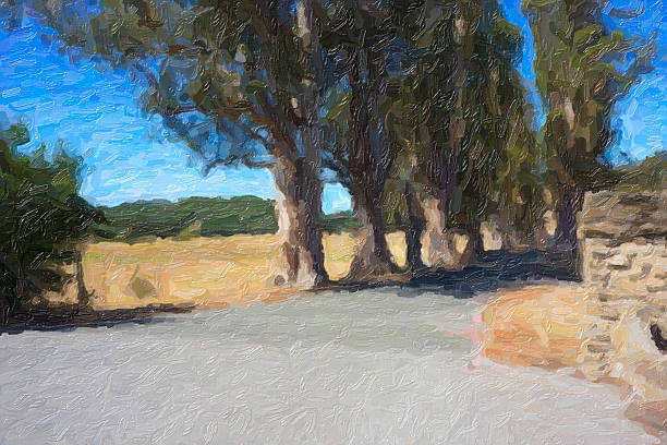 Tree Lined Driveway With An Oil Painting Effect stock photo