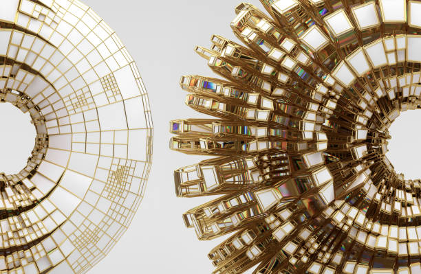 3d render abstract art 3d background with part of  flying ceramic surreal rings doughnuts or torus