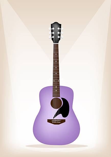 illustrazioni stock, clip art, cartoni animati e icone di tendenza di bellissima chitarra viola su sfondo marrone fase - tabulature