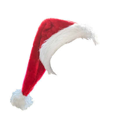 Santa Claus helper red hat costume isolated on white background with clipping path for Christmas and New Year holiday seasonal festive celebration design decoration.