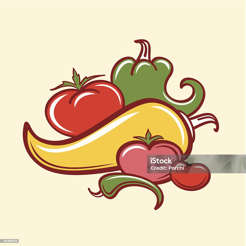 Peperoni e pomodori - arte vettoriale royalty-free di Bellezza