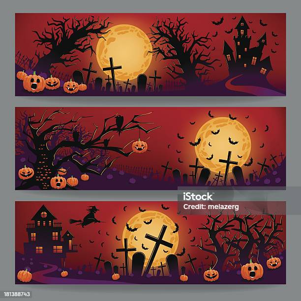 Tre Banner Di Halloween - Immagini vettoriali stock e altre immagini di Halloween - Halloween, Zucca, Sfondi