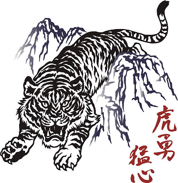 bildbanksillustrationer, clip art samt tecknat material och ikoner med japanesque tiger - sumatratiger
