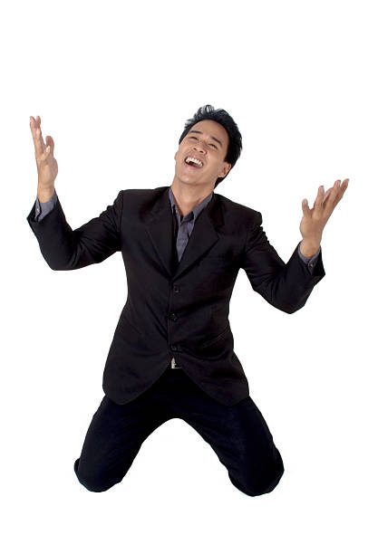 istock Business man  Kneel raise one's hand isolated 181391873