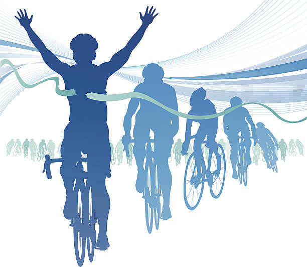 tło rowerzystą wygrywając wyścig z konkurentami. - track cycling stock illustrations