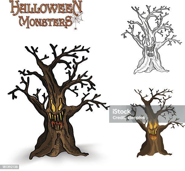 Ilustración de Halloween Monstruos Spooky Árbol Ilustración Eps10 Archivo y más Vectores Libres de Derechos de Embrujado
