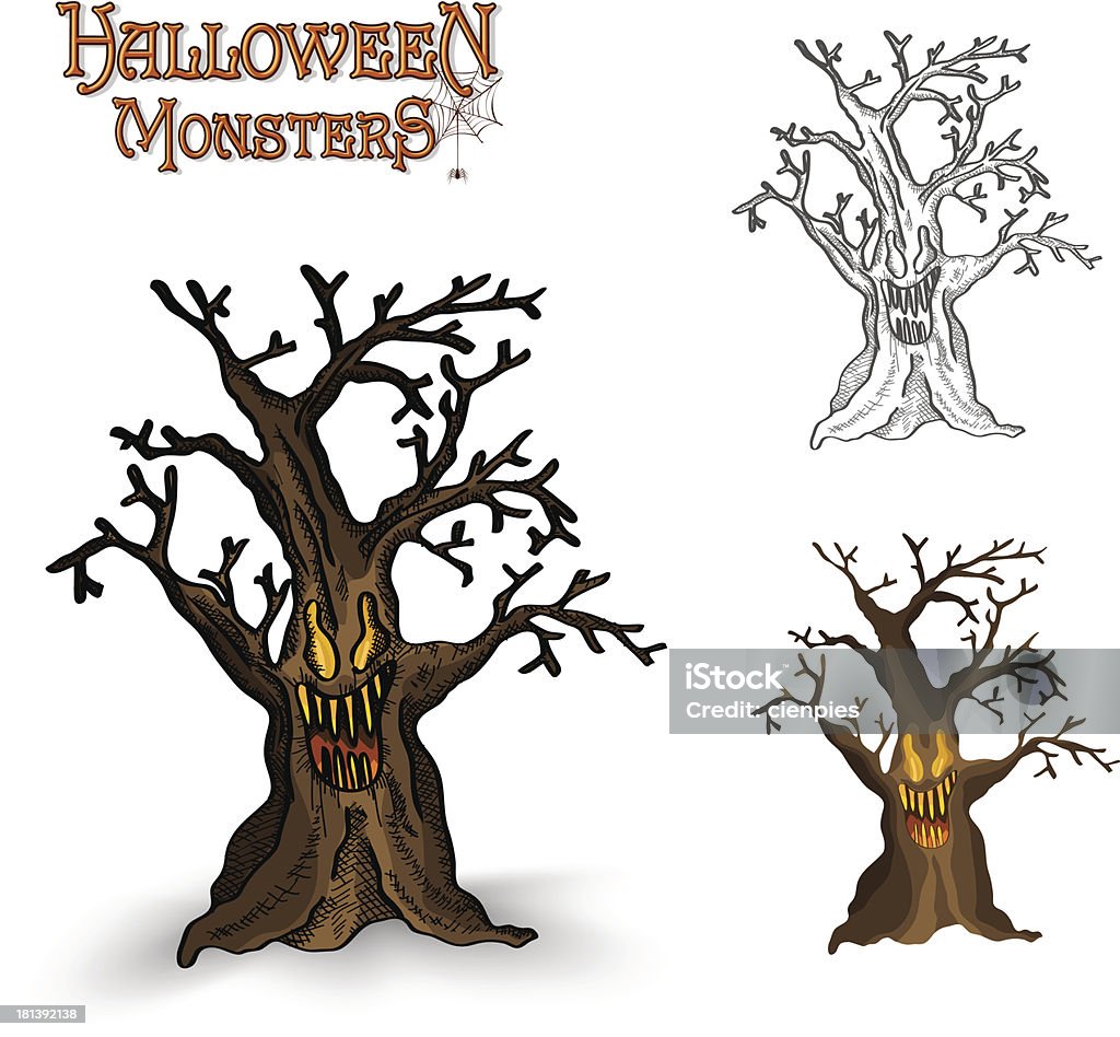 monsters Upiorny Halloween Drzewo Ilustracja EPS10 pliku - Grafika wektorowa royalty-free (Drzewo)