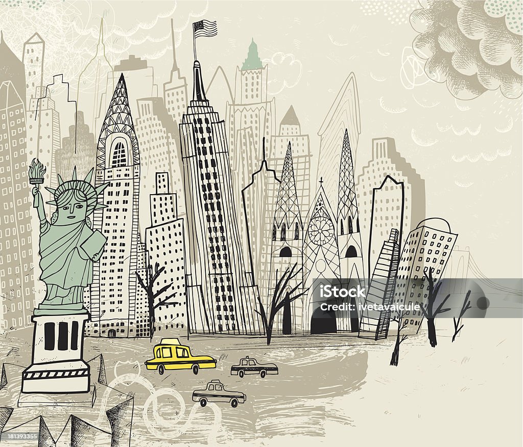 Edificios de la ciudad de Nueva York y de los monumentos famosos - arte vectorial de Aire libre libre de derechos