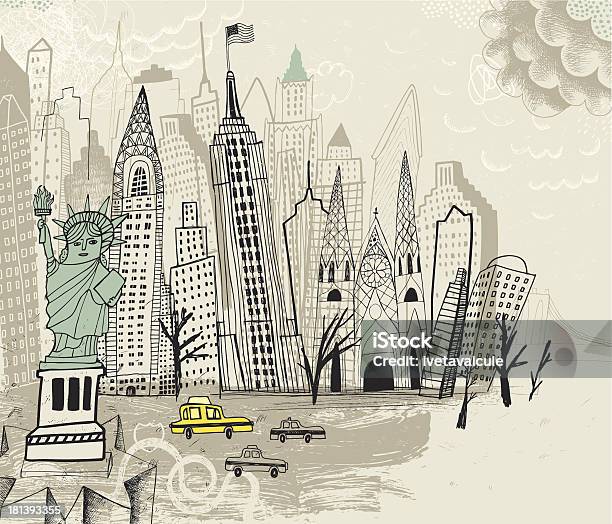 Ilustración de Edificios De La Ciudad De Nueva York Y De Los Monumentos Famosos y más Vectores Libres de Derechos de Aire libre