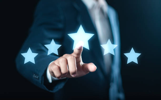 istock User take survey feedback online. Rate experience satisfaction for 5 stars, Best review and rating to review service. Customer satisfaction concept. 1813934036