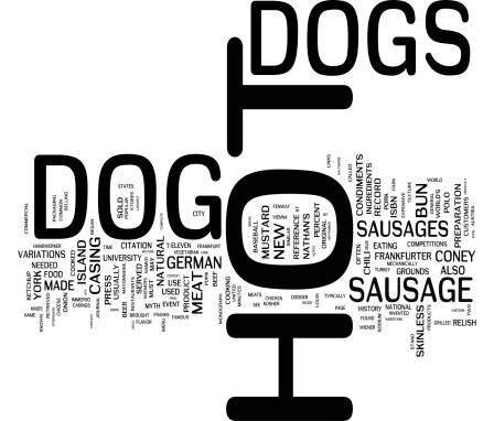 Hot dog related concepts in word tag cloud isolated on white background