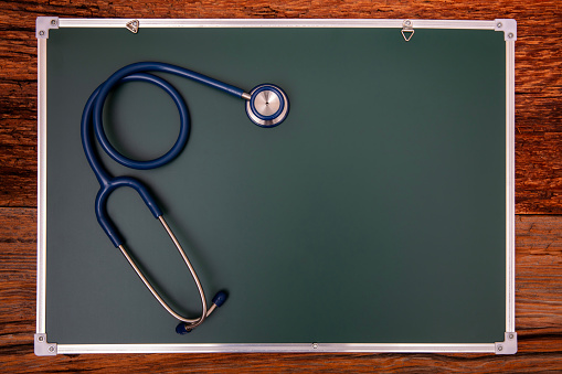 Stethoscope on chalkboard for creating a subject line