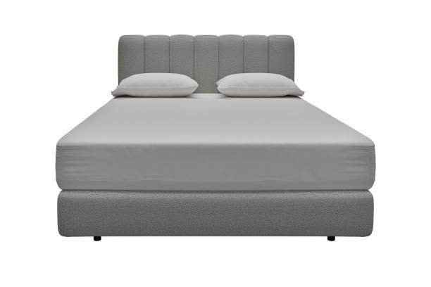 istock Gray bed with mattress isolated on white background. 1813970525
