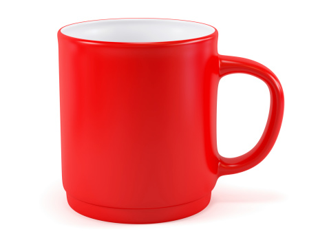 Red mug on blue background.