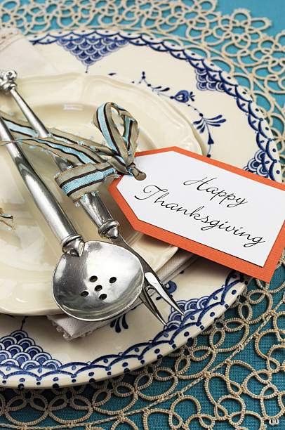 istock Beautiful vintage Thanksgiving dinner table place setting 181397816