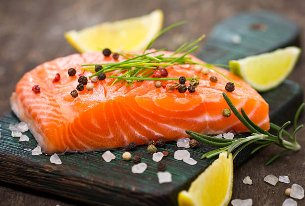 istock A cooked and well decorated piece of salmon  181398579