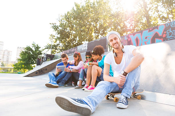 istock Young people having fun at the skatepark 181400581