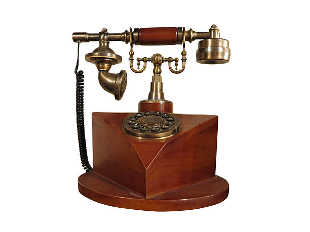 istock Vintage old style wooden phone with retro disc dial isolated 181400736