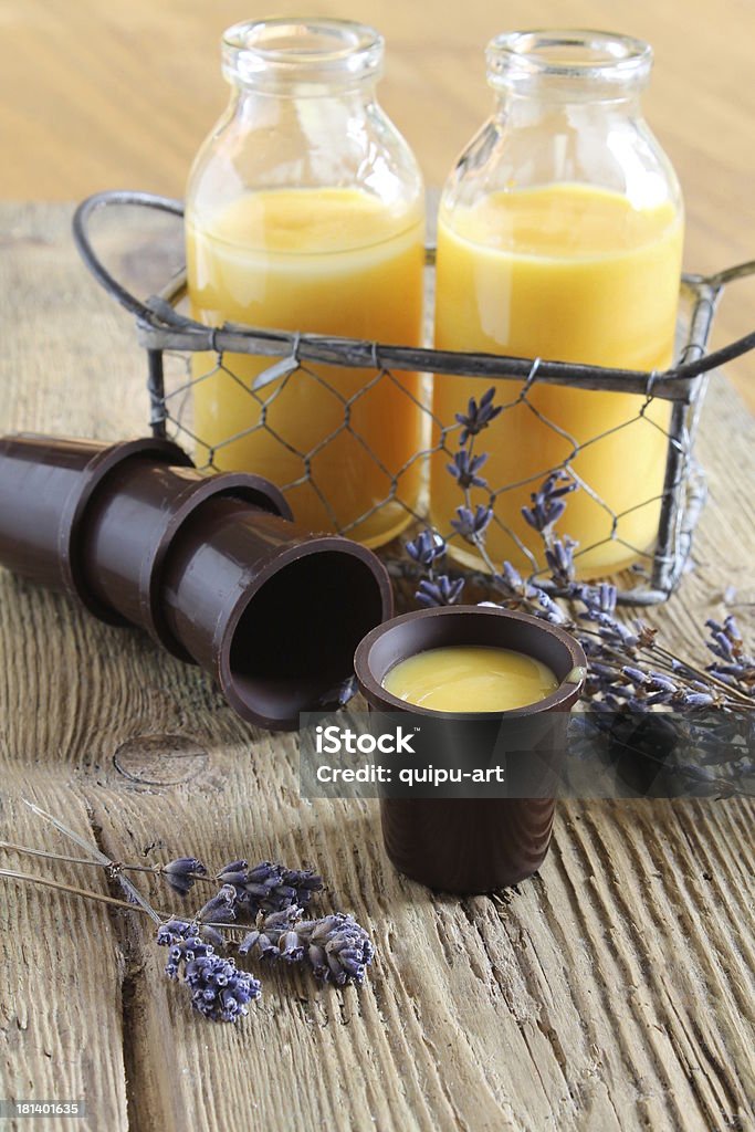 Advocaat Egg liqueur with chocolate cups. Alcohol - Drink Stock Photo