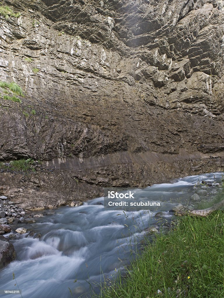 マウンテンクリークの岩の壁と草地 - アウトフォーカスのロイヤリティフリーストックフォト