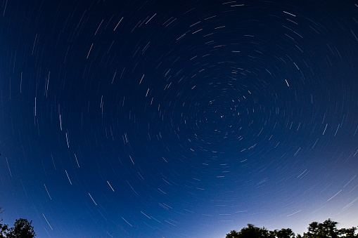 Long Exposure Star Trails Centered on Polaris