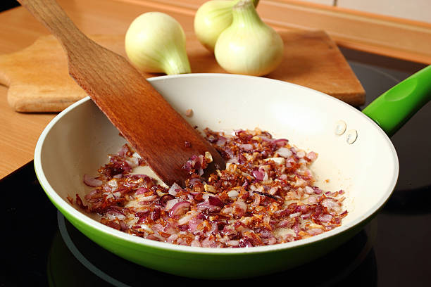 Cooking onion. Frying.