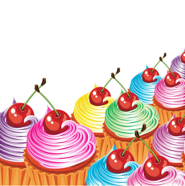 ilustraciones, imágenes clip art, dibujos animados e iconos de stock de cupcakes - birthday present christmas pink white background