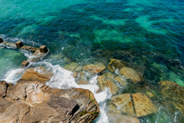 istock Powerful white waves crashing into coastline rocks 1814044268