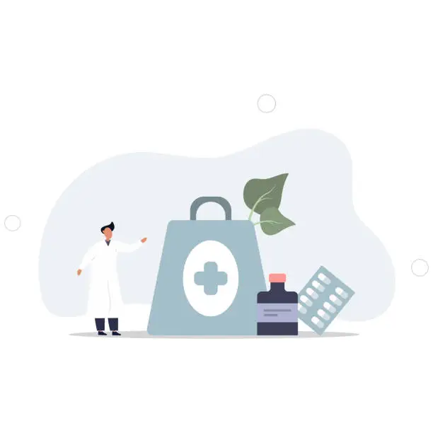 Vector illustration of Various medical services. Character, buying medicament in pharmacy store.