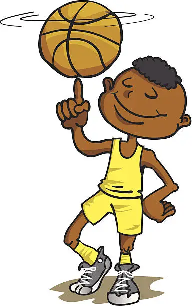 Vector illustration of Young Black Boy Twirling Basketball