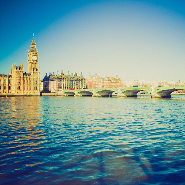 Vintage looking Westminster Bridge on River Thames, London, UK