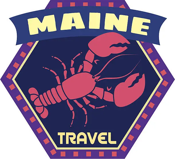 Vector illustration of Maine lobster luggage label or travel sticker