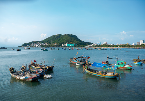 Boats anchored at Front beach of Vung Tau city, Ba Ria Vung Tau province