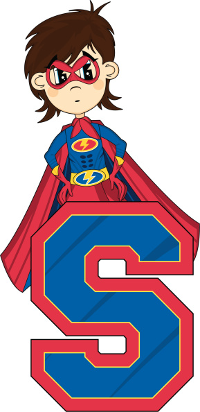 Cute Superhero Girl Alphabet Learning Letter S.