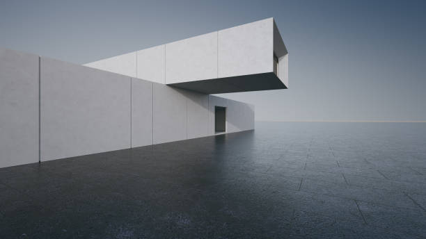 istock Abstract architecture design of modern building. Empty parking area floor and concrete wall with blue sky view. 1814121445