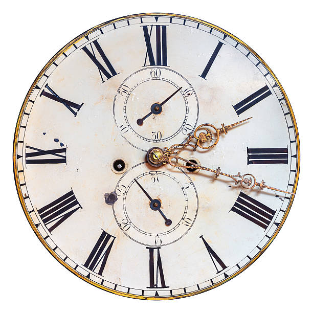 ornamentali quadrante di orologio antico isolato su bianco - clock clock face clock hand isolated foto e immagini stock