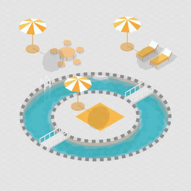 Vector illustration of Alphabet P Font Isometric 3D Open Air Summer Pool Party Beach Landing Page Illustration Background