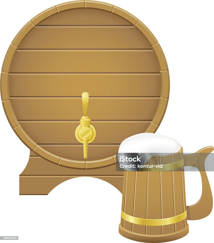 Cerveza de barril de madera y taza de ilustración vectorial - arte vectorial de Antiguo libre de derechos