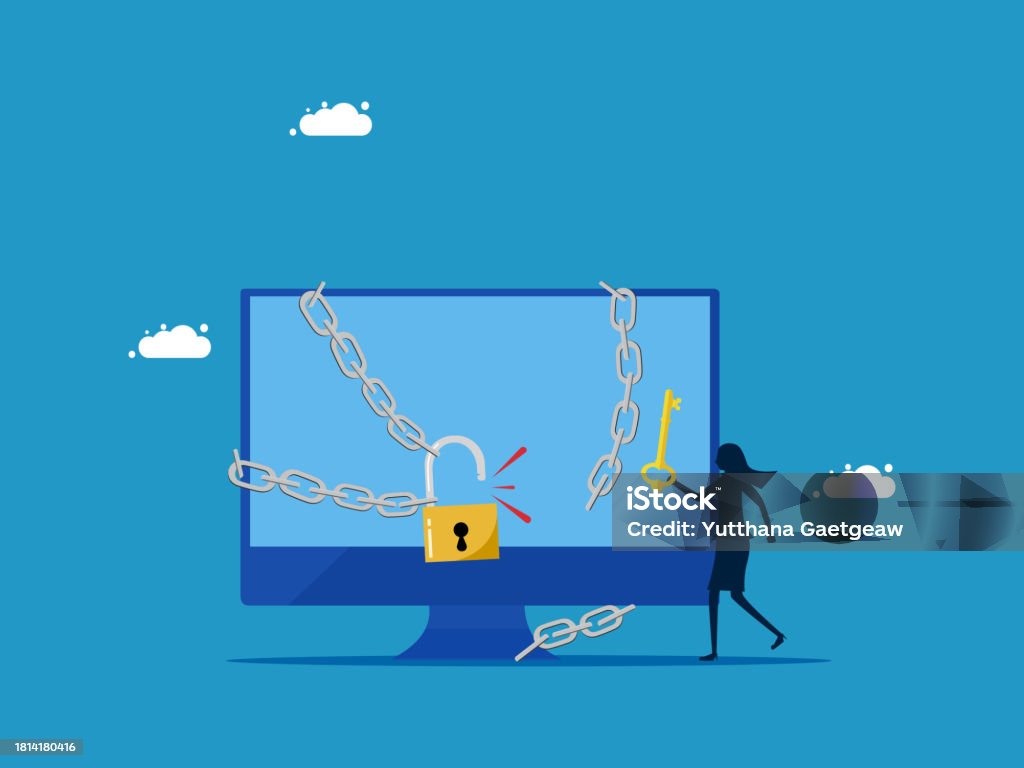Solving Information System Problems Businesswoman Uses Key To Unlock ...