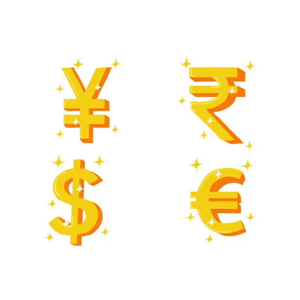 Vector illustration of free vector coins yen euro rupee dollar gold coins vector