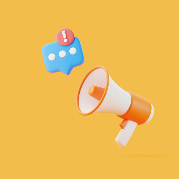 istock Cartoon megaphone with notification speech bubble on orange background 1814197973