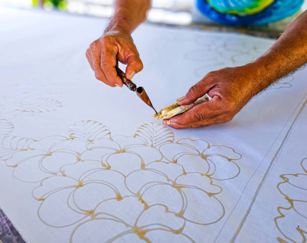istock Batik fabric with beautiful colorful patterns in Thailand. 1814205821